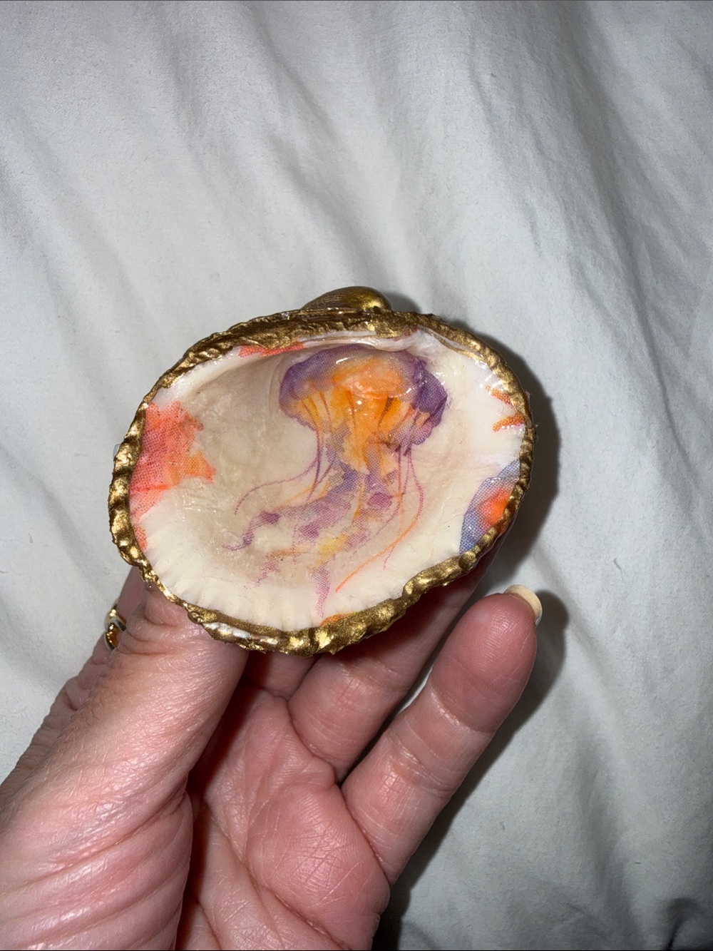 Hand-Made Jellyfish Shell Magnet in Gold and Orange